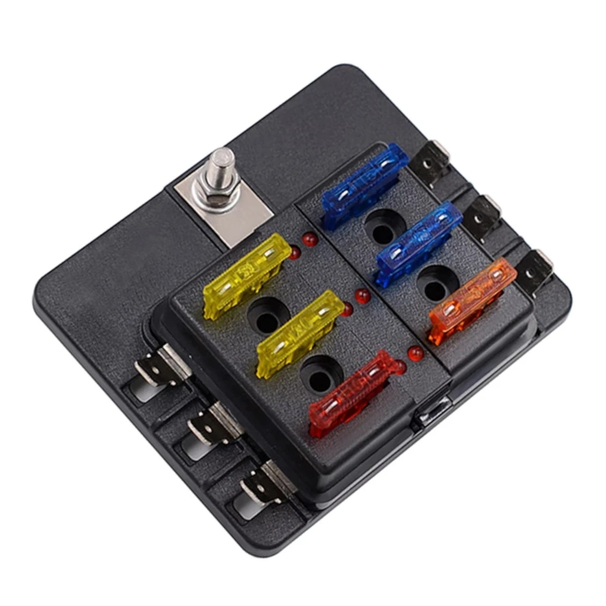 6 Ways Blade Car Fuse Box Holder Screw Terminal Block with LED Warning Light for 12V 24V Car Boat Marine Trike