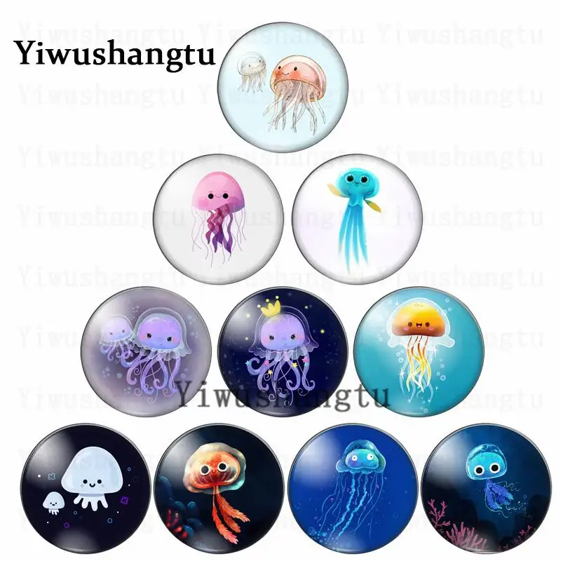 Cute octopus cartoon marine animal 12mm/20mm/25mm/30mm round photo glass demonstration flat cabochon back making discoveries