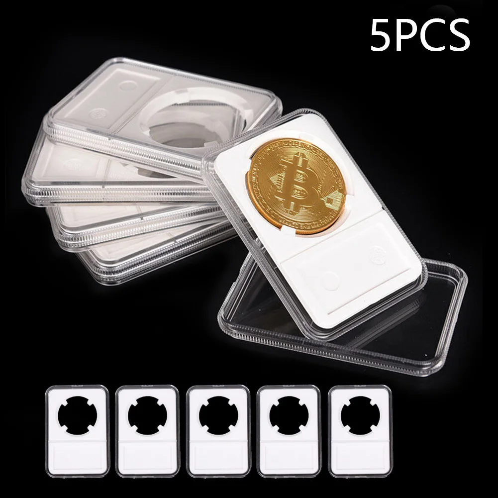 5Pcs Commemorative Coin Slab 30mm Holder Coin Display Storage Box Case Protector Square Transparent Coin Storage Box