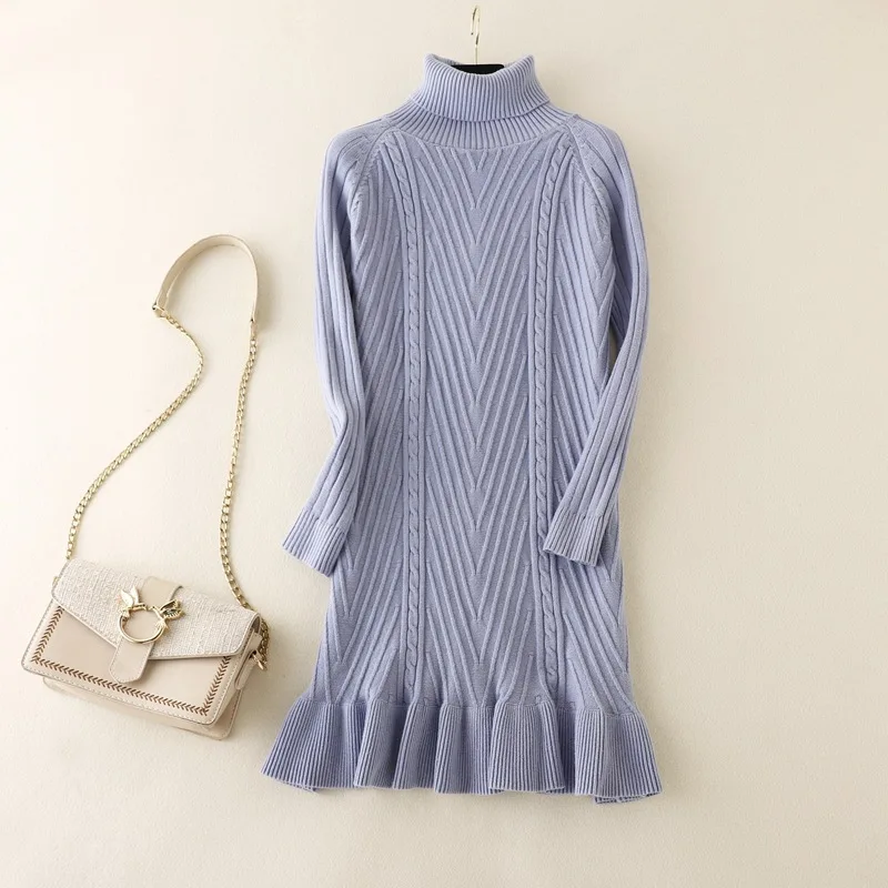 HLBCBG 2023 Autumn winter Thick Turtleneck Fishtail sweater dress women basic warm midi sweater dress female