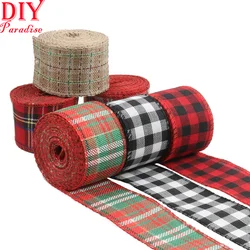 Red White Christmas Ribbon Wide Burlap Jute Grosgrain Tape Plaid Print Wired Ribbons for Wed Decor Packaging Xmas Gift Wrapping