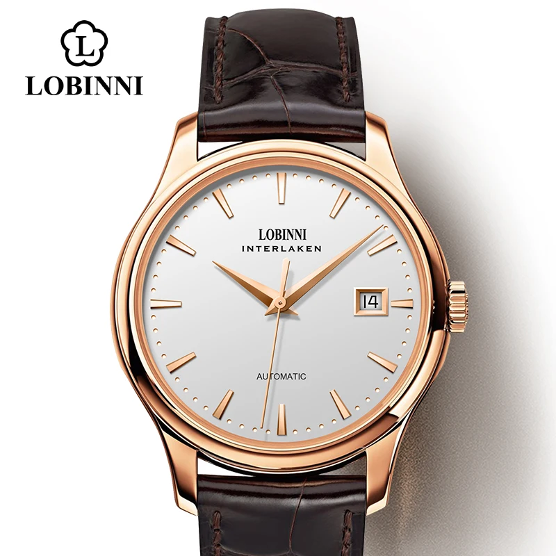 Lobinni Fashion Business Meeuw Automatische Mannen Mechanische Horloges Top Merk Luxe Ontwerp Waterdichte 50M Mannelijke Klok