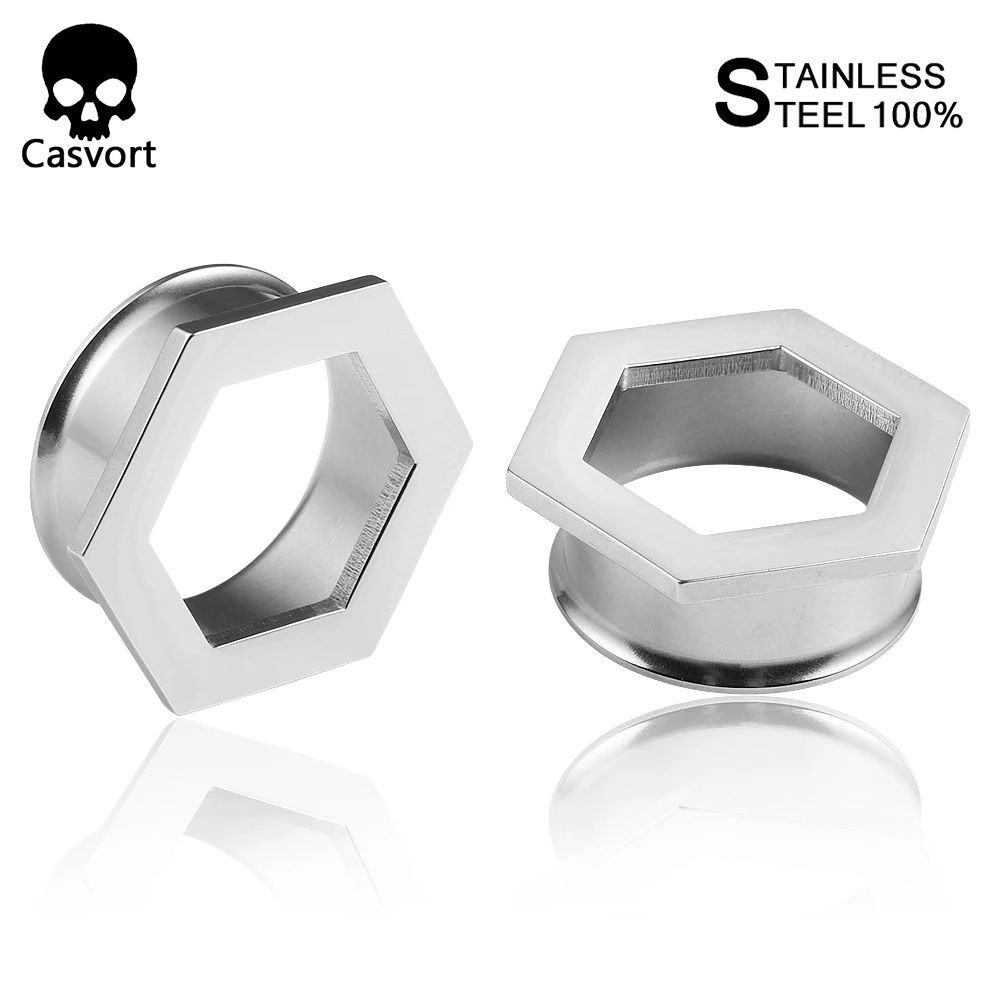 Casvort 2PCS  Silver Color, Gold, Black Stainless Steel Ear Weights Ear plugs tunnels Body Piercing Jewelry Smooth Ear