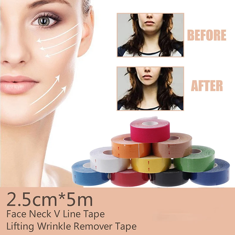 2.5ซม.* 5M Kinesiology เทปสำหรับใบหน้า V คอตายกริ้วรอย Remover สติกเกอร์ Facial Skin Care เครื่องมือ