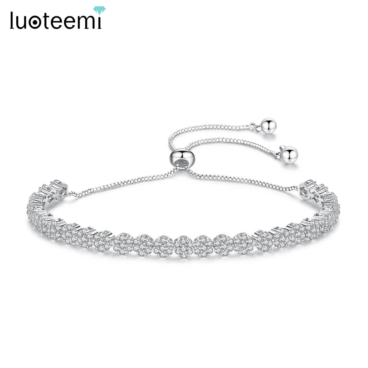 LUOTEEMI Slide Chian Cubic Zirconia Tennis Bracelet For Women Luxury Fashion Adjustable Cz Crystal Wedding Bracelets Jewelry