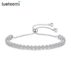 LUOTEEMI Slide Chian Cubic Zirconia Tennis Bracelet For Women Luxury Fashion Adjustable Cz Crystal Wedding Bracelets Jewelry