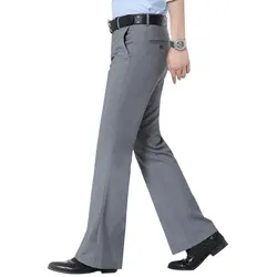 2021 Men Flared Boot Cut Trousers Business Casual Classic Office Comfortable Elasticity Gray Black Slim Bottom Formal Suit Pants