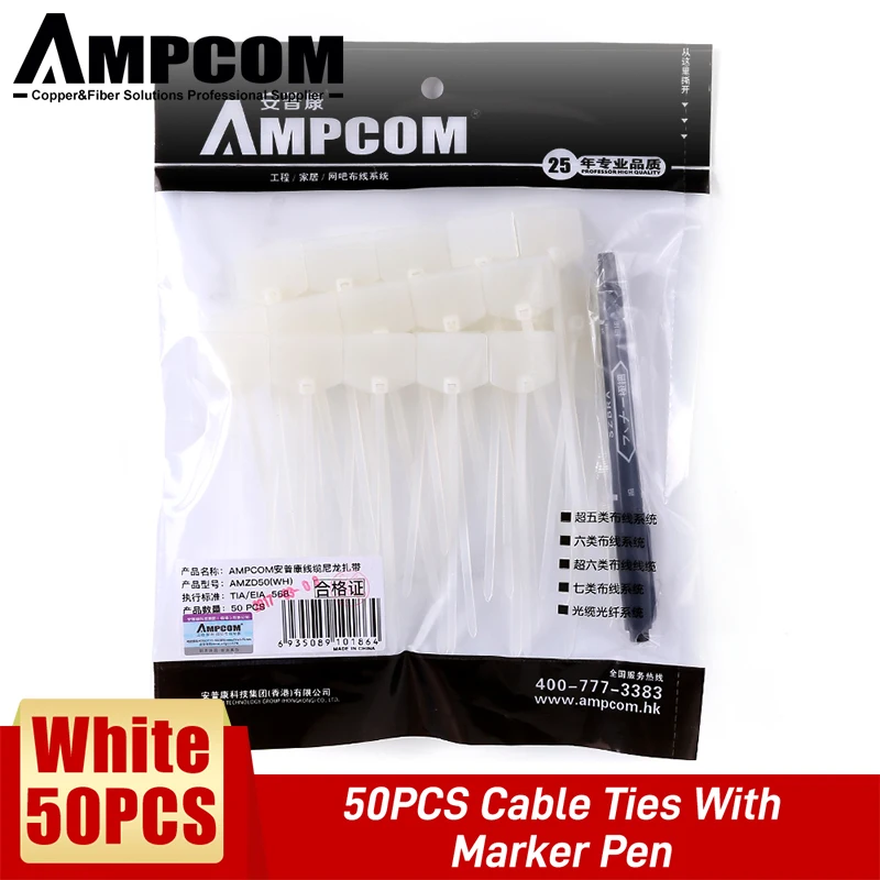 AMPCOM Nylon Kabelbinders met Markering - Beschrijfbaar op Ethernet-kabel |   Zelfvergrendelend |   Gratis afdrukbare etiketten - 4,72 inch, 5 kleuren