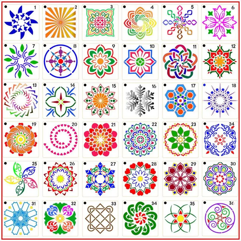 36 Pack Mandala Stencils Template Mandala Dot Painting Templates Stencils For Airbrush Walls and Art DIY Painting Art Projects