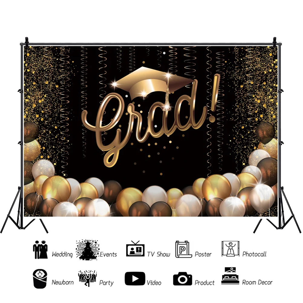 Laeacco – ballons de décoration de fête de remise de diplôme, arrière-plan pour photographie, banderole