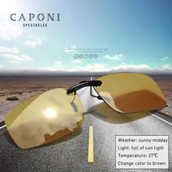 CAPONI Clip On Glasses Photochromic Yellow Change To Brown Polarized Sunglasse Clip Night Vision Clip For Glasses BSYS1288