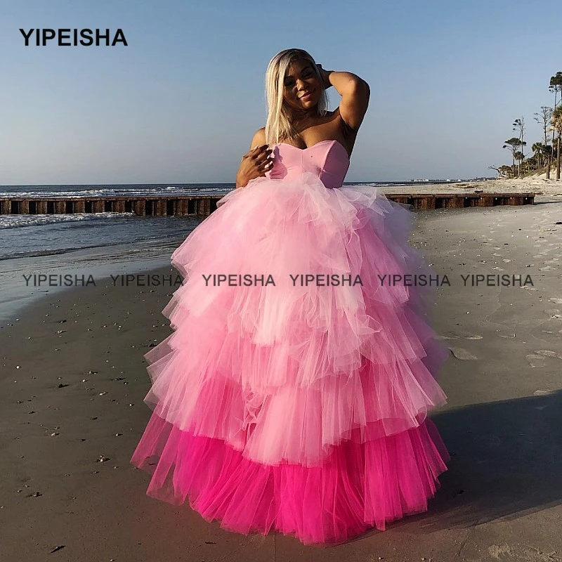 Yipeisha-vestido de fiesta rosa y Fucsia para niña, traje de fiesta con falda escalonada, colores variados, quinceañera