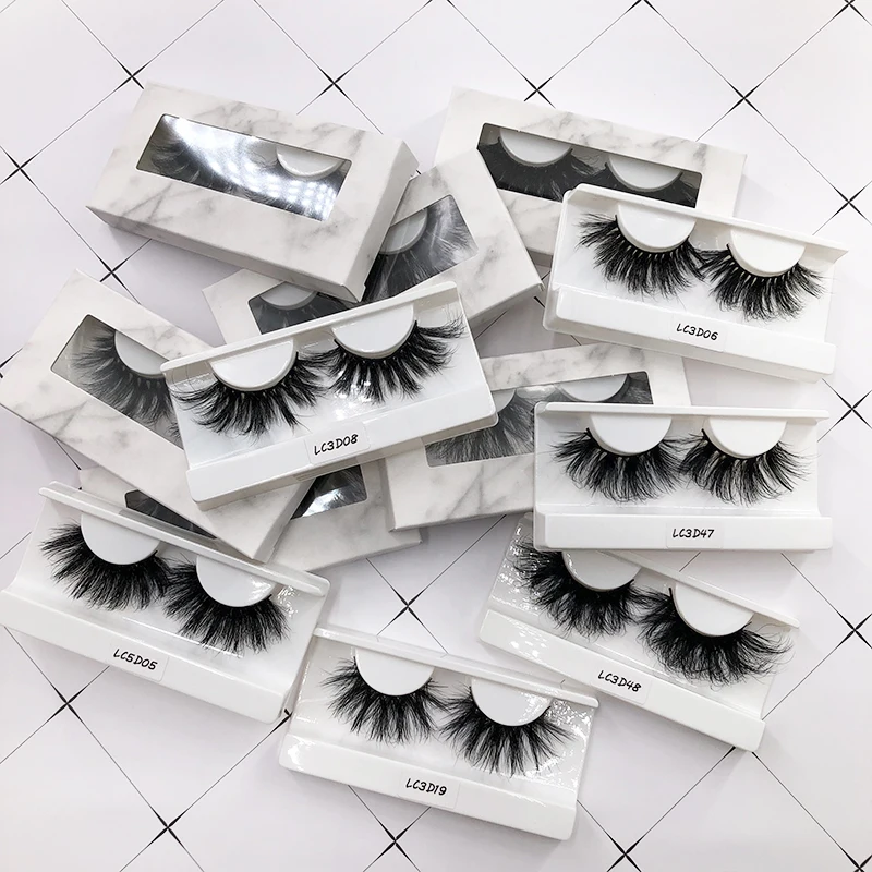 25mm Mink Lashes Handmade Strip False Eyelashes Dramatic Thickness custom package logo