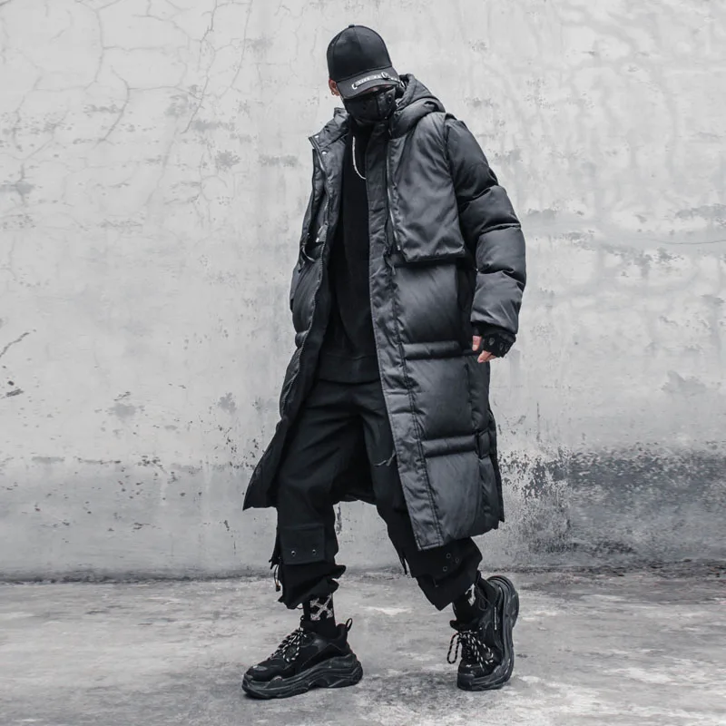 Winter Black Thick Jacket Parkas Windbreaker Men Hooded Long Coats Parka Streetwear Mens Hip Hop Warm Overcoat WB471