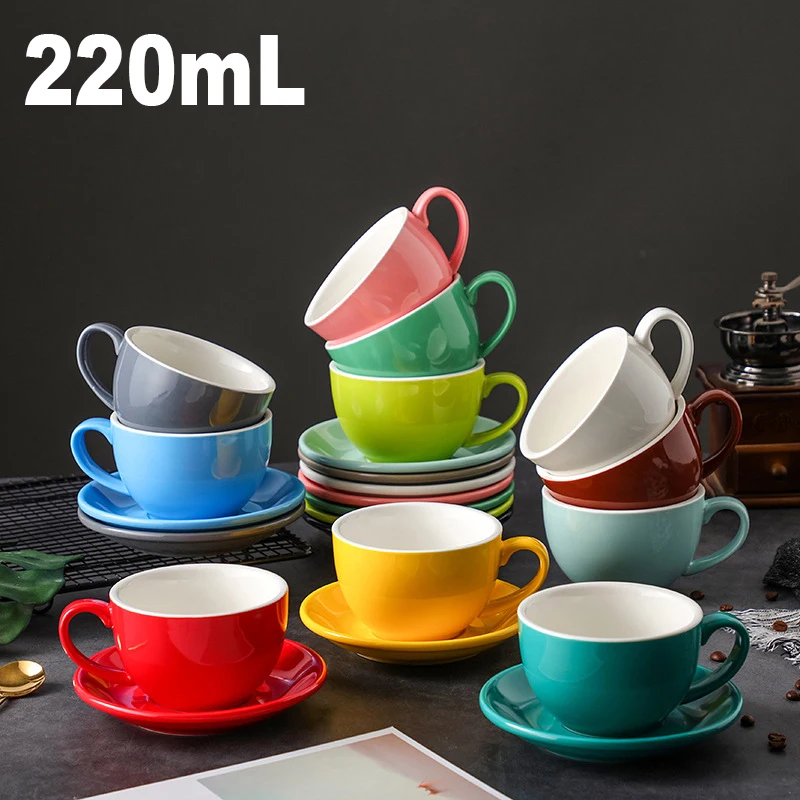 High-Grade Ceramic Coffee Cups, Simple European Style Mug, Cappuccino Flower Cups, Latte, 220ml