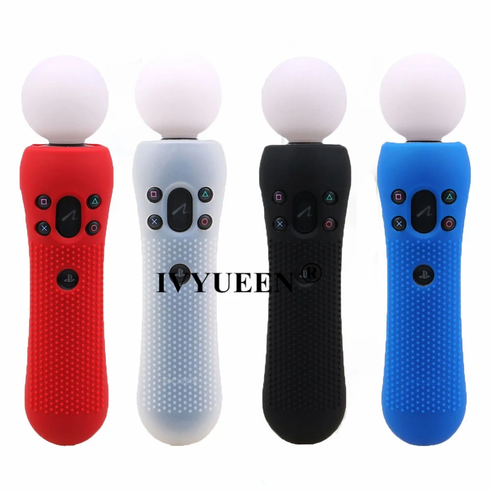 IVYUEEN 미끄럼 방지 실리콘 고무 커버 보호 스킨 케이스, 소니 플레이스테이션 PS VR 이동 모션 컨트롤러용, 블랙 블루, 1 개