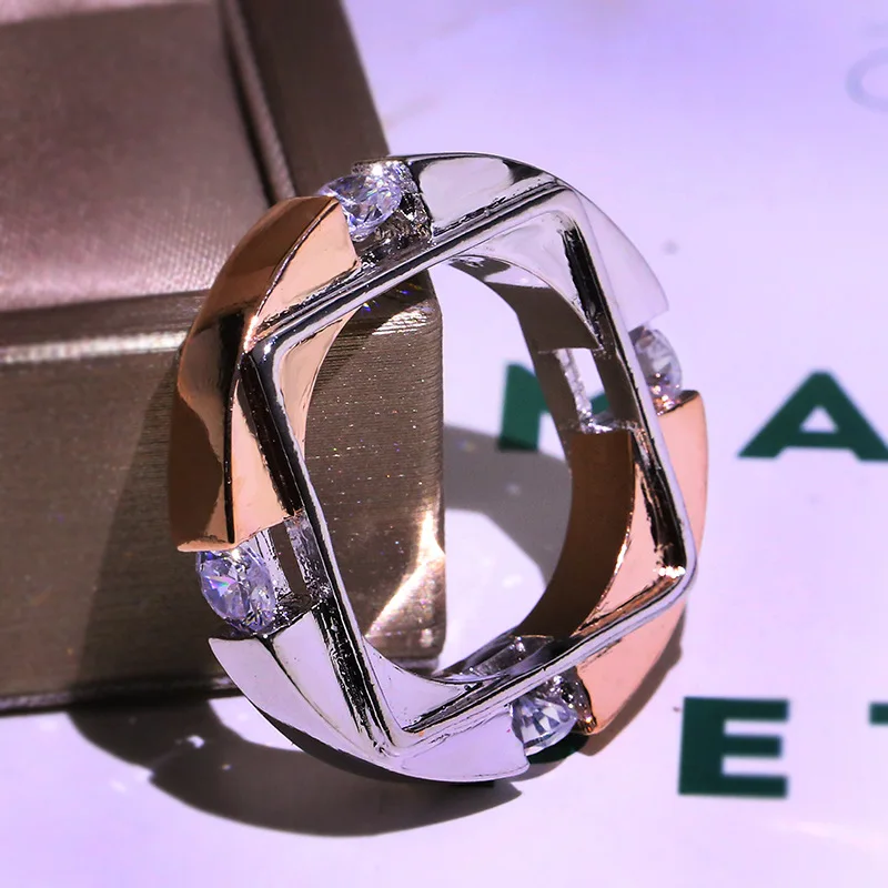 2019 moda cyrkonia biżuteria ślubne pierścionki zaręczynowe dla mężczyzn Vintage biżuteria punkowa — zdjęcie 5