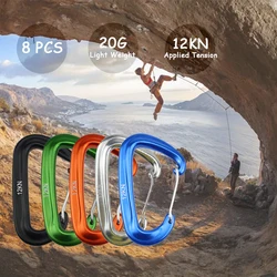 8 Pcs Professional Carabiners D Shape 12 KN Climbing Carabiner Hooks Outdoor Protective Hammocks Camping Buckle