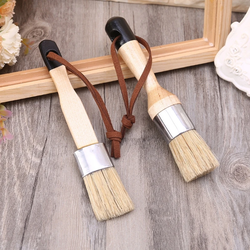 

6 Pcs Round Chalk Paint Wax Brush Ergonomic Wood Handle Natural Bristle Brushes 63HA