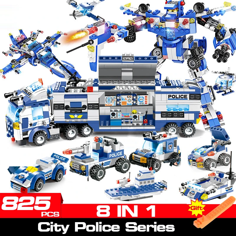 647-825pcs City 8-in-1 เด็กDIYบล็อกอาคารรถรถบรรทุกเฮลิคอปเตอร์อิฐชุดDominoของเล่นเด็กของขวัญ