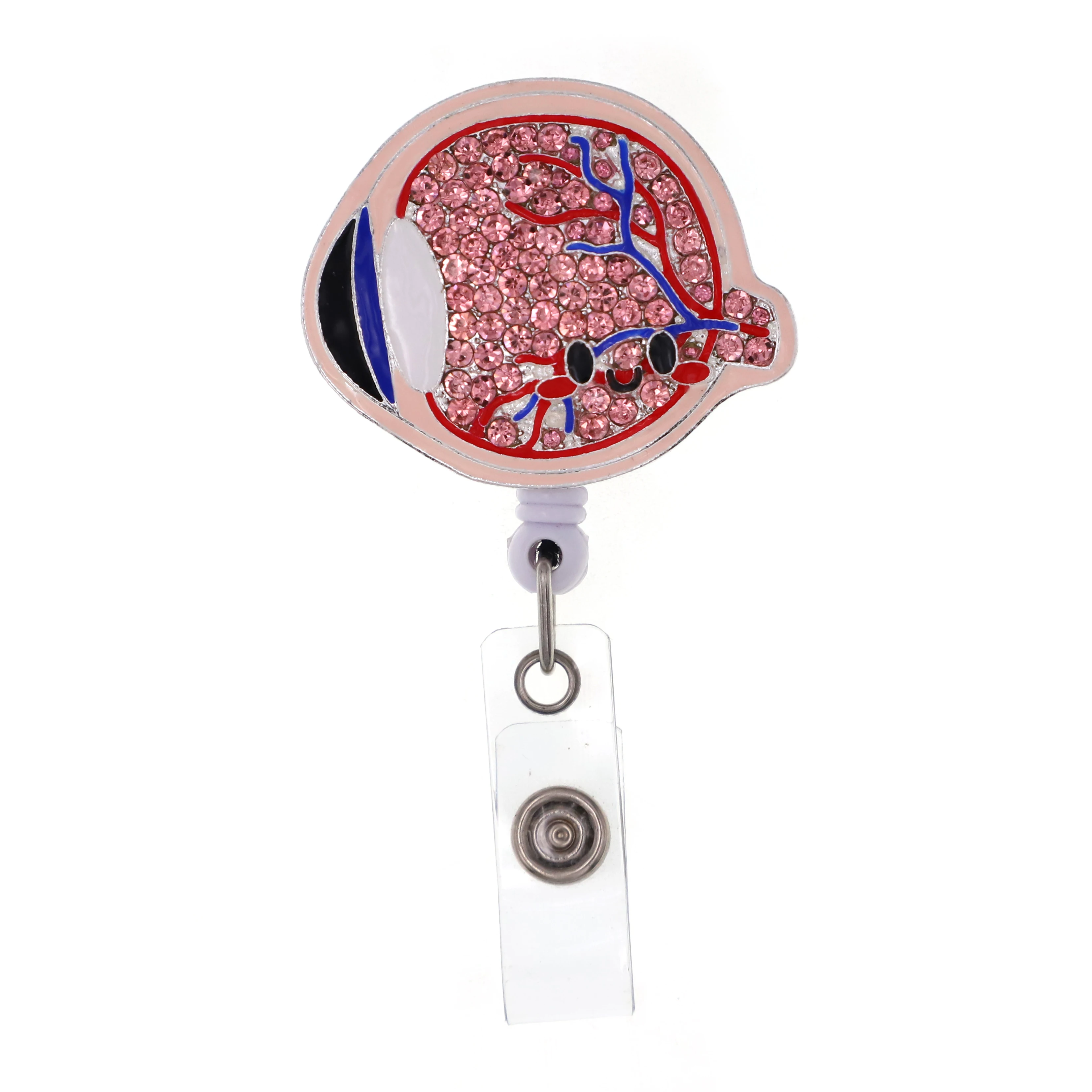 Medical pin doctor and nurse accessories rhinestone cute pink eyeball enamel nursing badge reel retractable Id badge holder