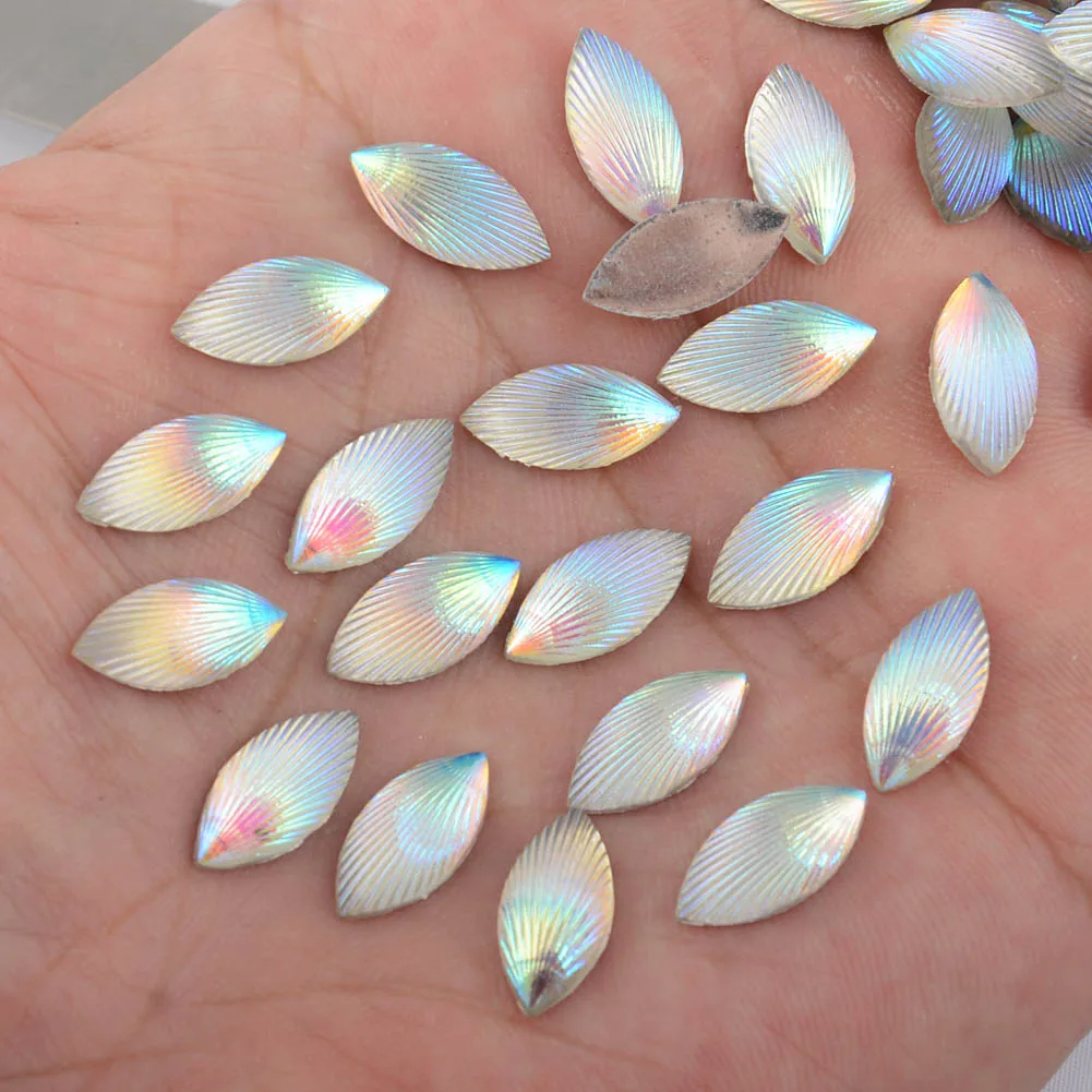 BOLIAO AB Horse eye Shape Resin 40Pcs 7*14 mm (0.28*0.55 in) White Color Rhinestone Flatback Cell Phone Beauty Home Decor