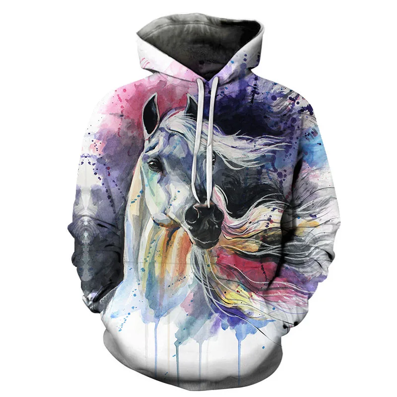 Sweat à capuche imprimé animal cheval 3D PVD pour hommes et femmes, survêtement de style Harajuku, pull décontracté, sweats à capuche Hip Hop