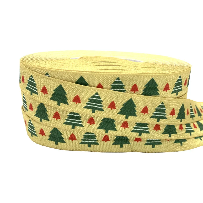 5Yard Christmas Tree Snow Print Fold Over Elastic Band Sewing Tape Handmade Crafts Accessories DIY Baby Headband