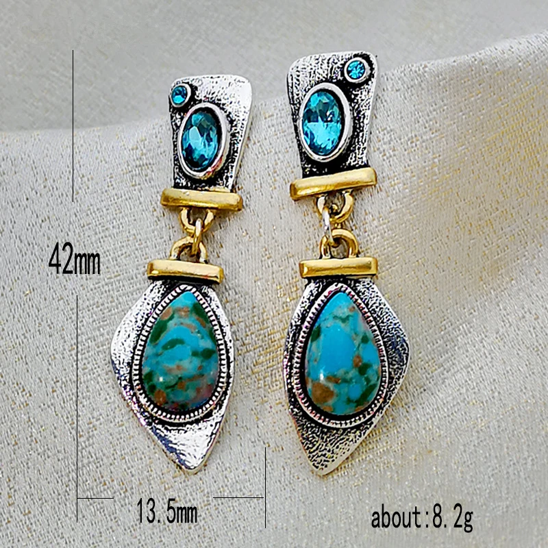 Vintage Tibetan Silver Turquoises Drop Earings Blue Stone Blue Dangle Earrings for Women Boho Brincos Statement Jewelry