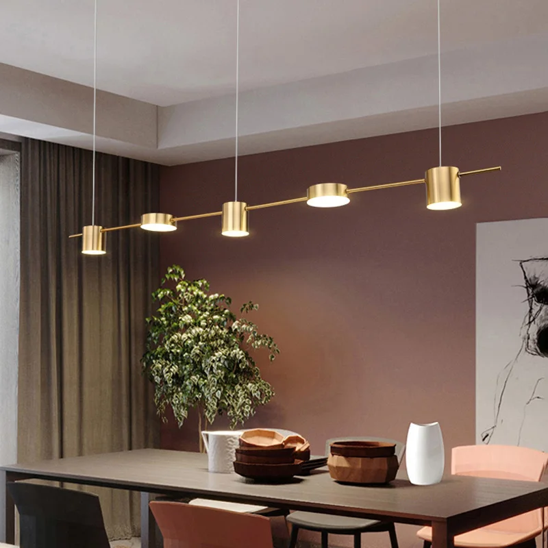 

Nordic Restaurant Pendant Lights Post-modern Table Dining Room Long Hanging Light Luxury LED Geometric Line Pendant Lamps