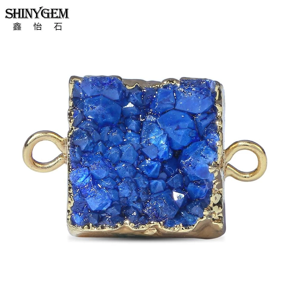 

ShinyGem 12*12 мм квадратный натуральный кристалл Druzy шармы-соединители маленький золотое покрытие минерал для DIY ювелирных изделий