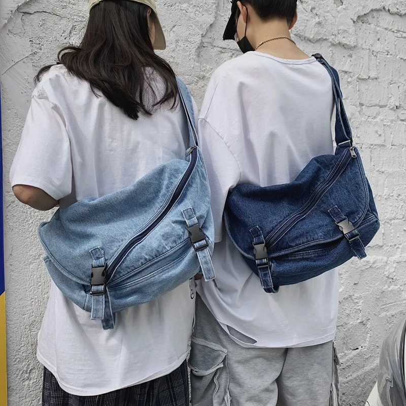 

Korean version of retro washed denim bag women's street trend leisure large capacity shoulder messenger bag canvas bag