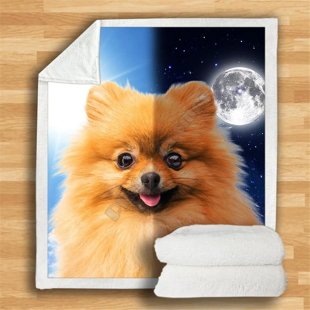 

Pomeranian Cozy Premium Fleece Blanket 3D printed Sherpa Blanket on Bed Home Textiles 02