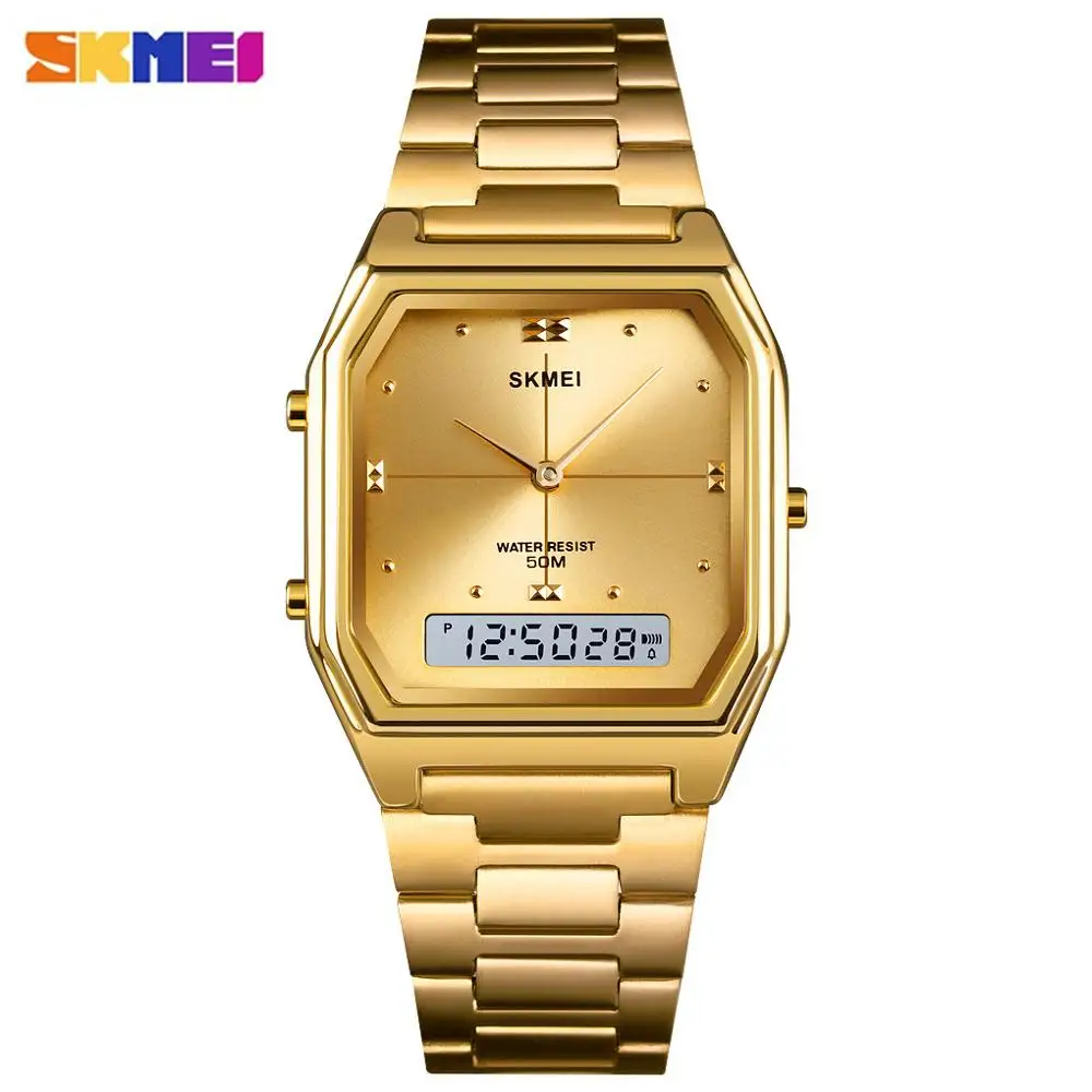 SKMEI Luxury Women Golden Quartz Watch 3 Time Ladies Digital Wristwatches Female Clock Relogio Feminino Women's Watches 1612