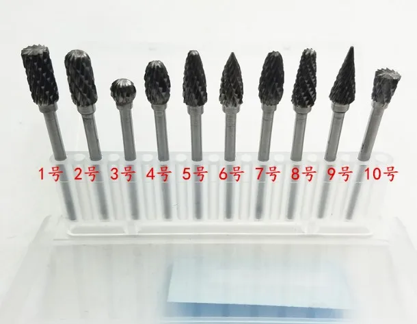 10PCS 6mm Tungsten Steel Rotary Files Burrs set Polishing Kits Carving Grinding Bit for Die Grinder Rotary Drill Bur Tool