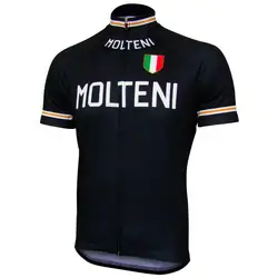 MOLTENI Black Cycling Jersey Top Short Sleeve Road Retro Bicycle Clothing MTB Bike Wear FULL ZIP