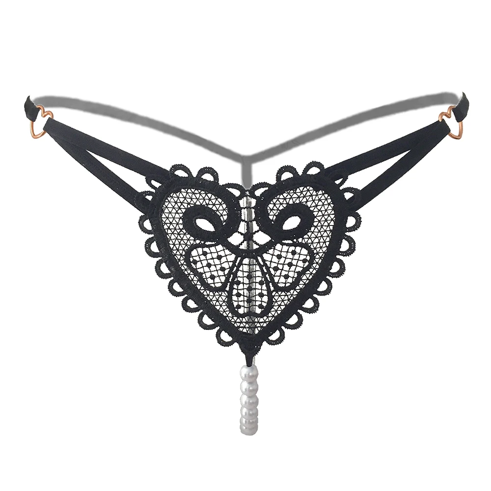 

Women's Sexy Beaded Thong Panties Appliques Lingerie G-Strings For Females Heart Shape Pearls Massage Panti 2253 A0117