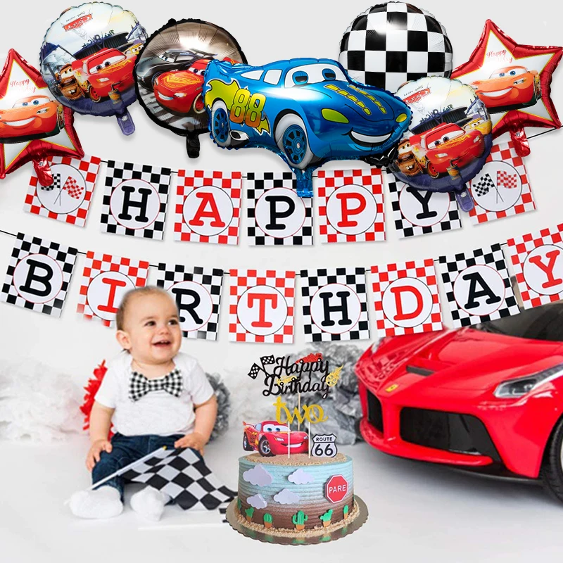 10Pcs Race Car Foil Balloons Double Side Checkered Balloons Party Favors Decor Supplies for Kids Boys Birthday Party Baby Shower