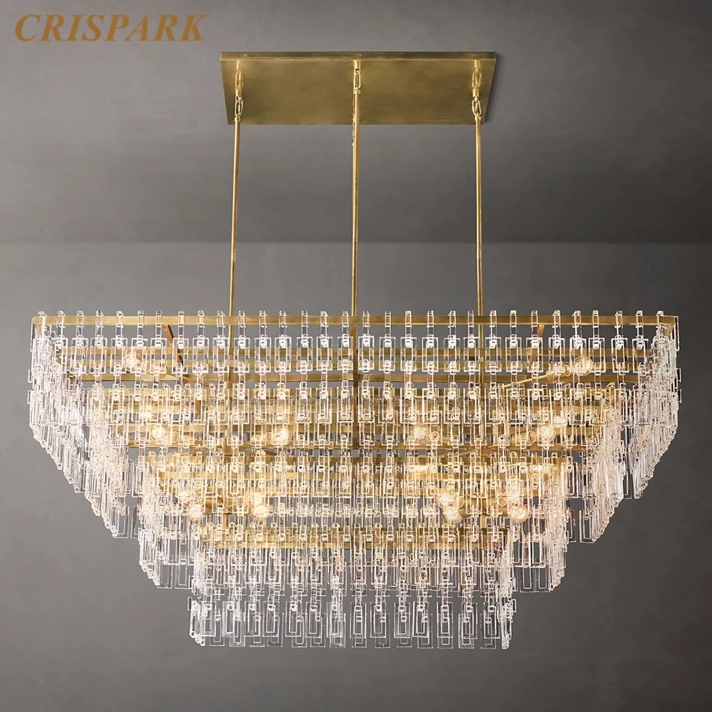 Marignan Rectangular Chandelier Modern Clear Glass Ceiling Chandelier Lamp Luxury LED Brass Pendant Lustre Light for Dining Room