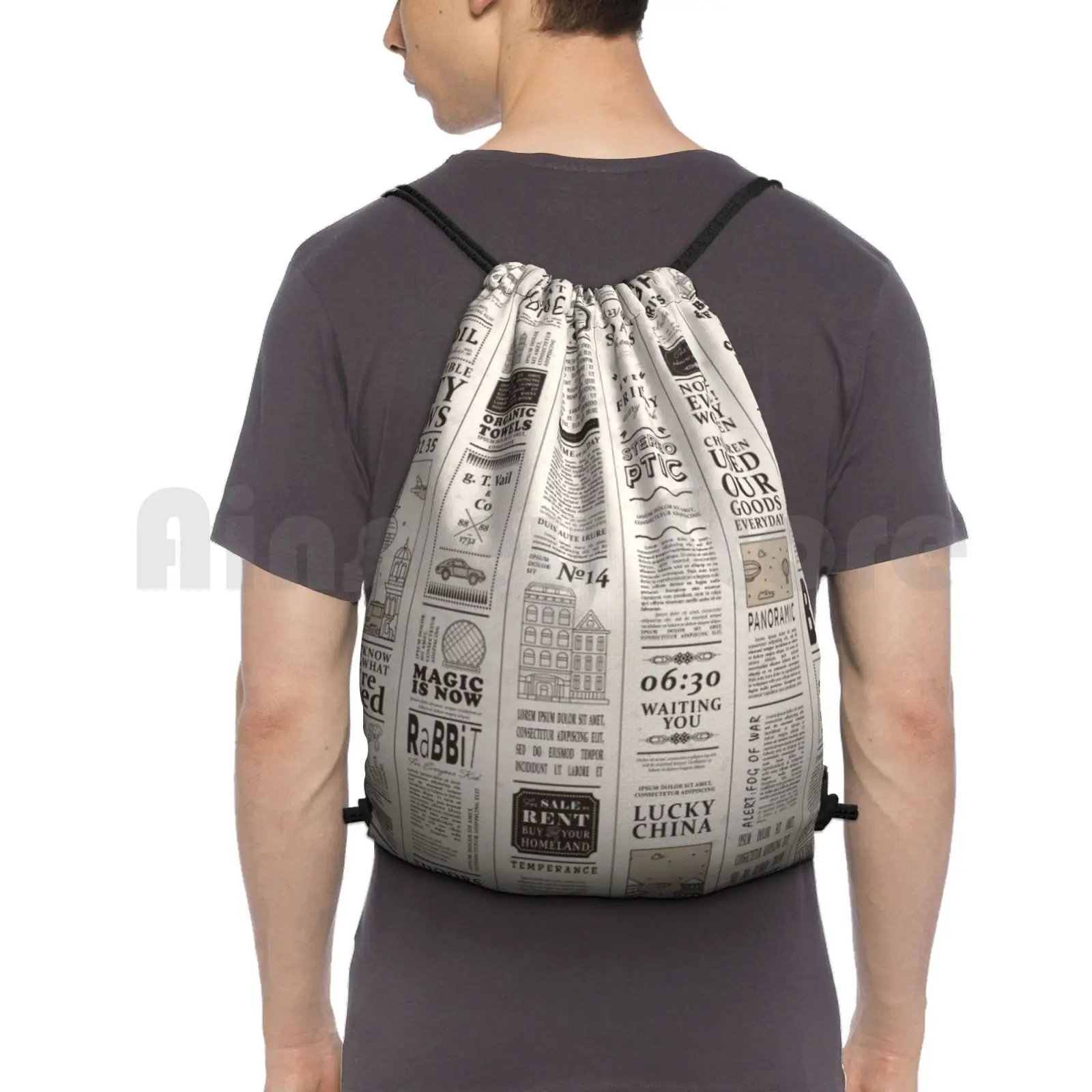 Newspaper Backpack Drawstring Bags Gym Bag Waterproof Newspaper Journalism Cool News Vontade Writer New York Good News