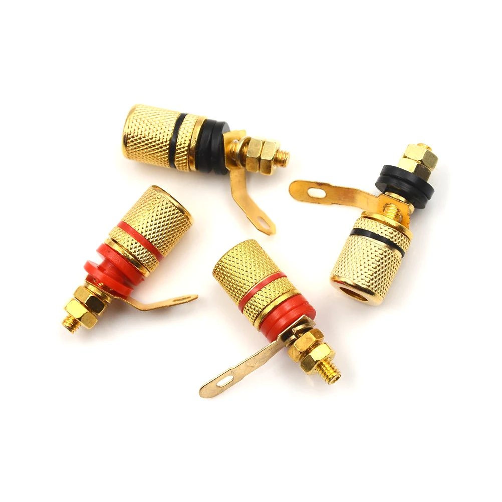 4pcs Socket Professional Binding Post Nut Banana Plug Jack Connector Nickel Plated For 4mm Banana Plug Red&Black