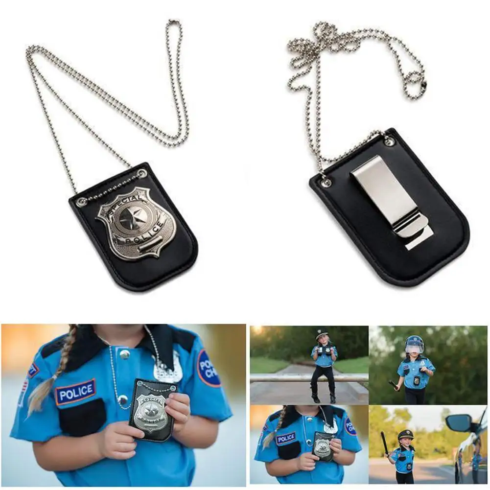 Beruf Pretend Spielen Amerika Polizei Spezielle Mittel Offizier Abzeichen Karte ID Karten Halter Mit Kette Gürtel Clip Cosplay Sammlung