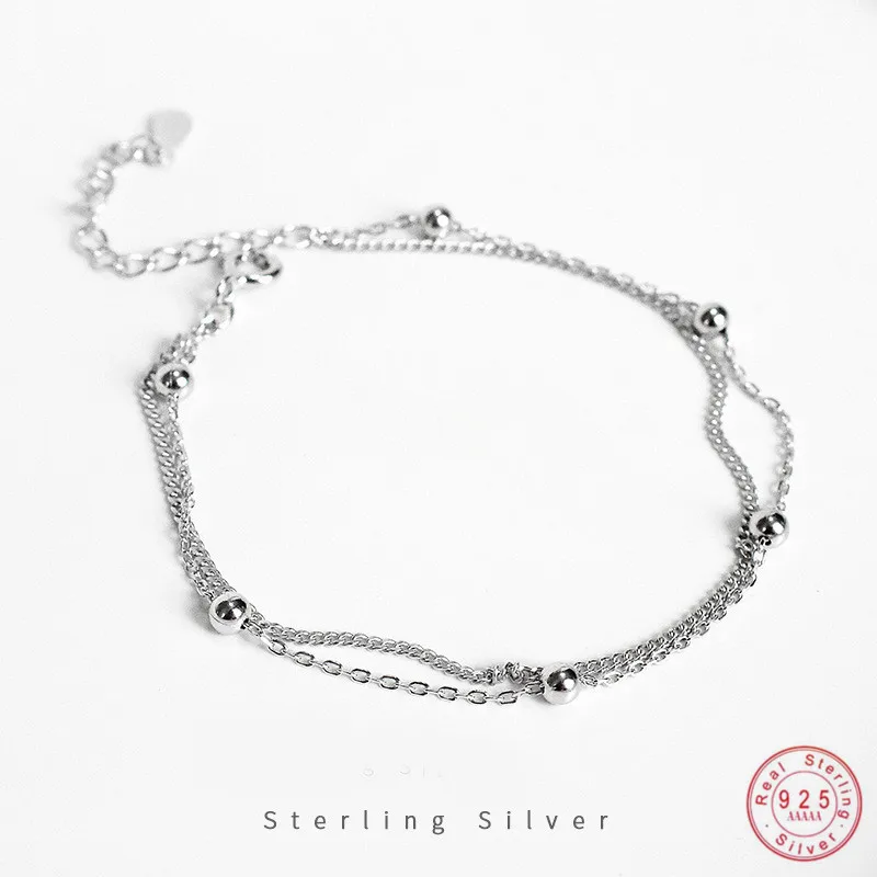 925 Sterling Silver Bohemian Simple Round Bead Double Bracelet Female Couple Girlfriend Gift Party Jewelry Accessories