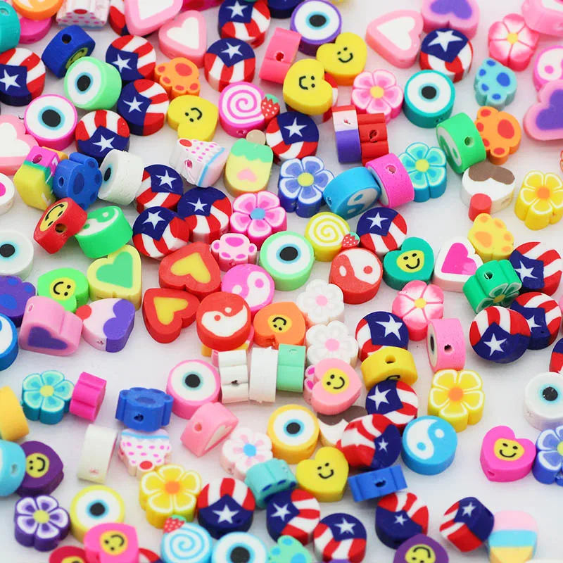 50-100pcs Mixed Flower,Fruit,Stars,Butterflies,Heart Polymer Clay Spacers Loose Beads For Jewelry Making DIY Bracelets Necklace