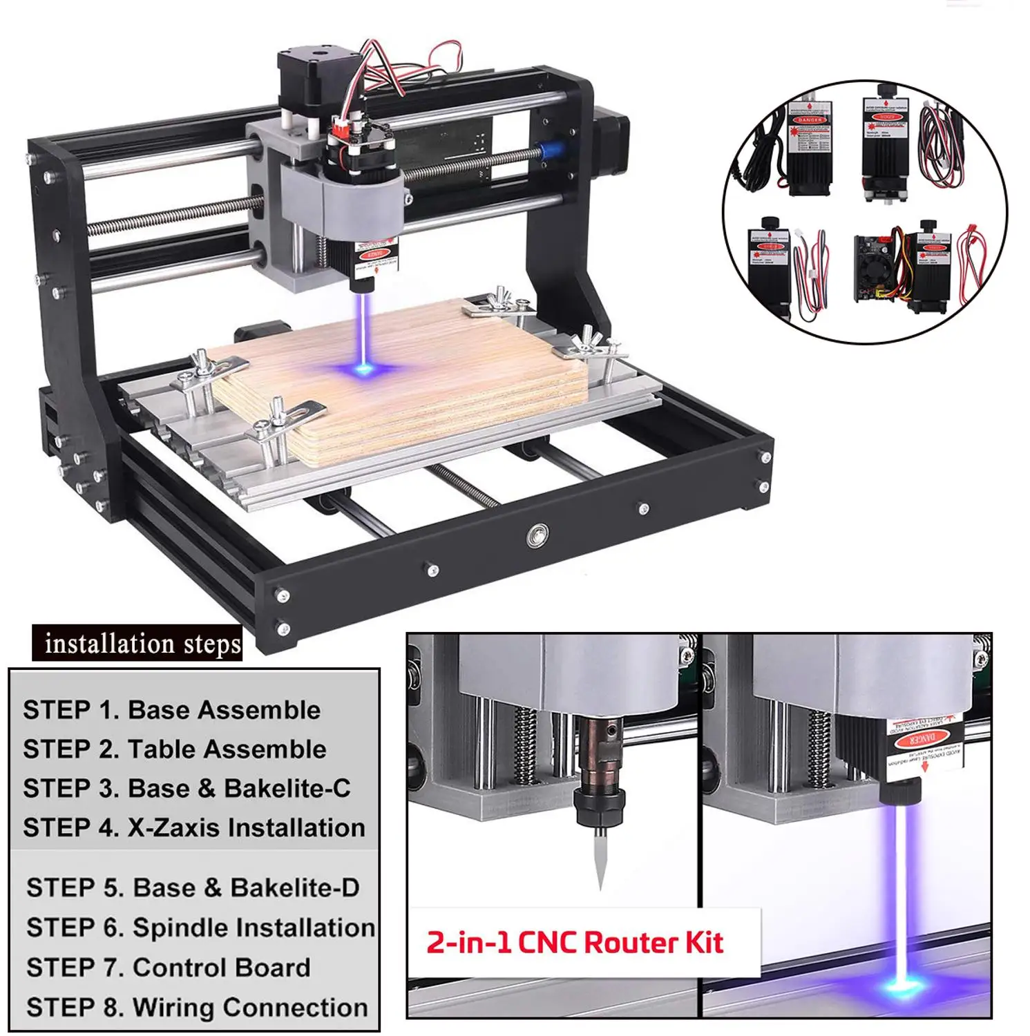 Imagem -03 - Cnc 3018 Pro Máquina de Gravura Roteador de Madeira Grbl Er11 Mini Faça Você Mesmo 40w Gravador a Laser para Pcb Pvc com Controlador Offline