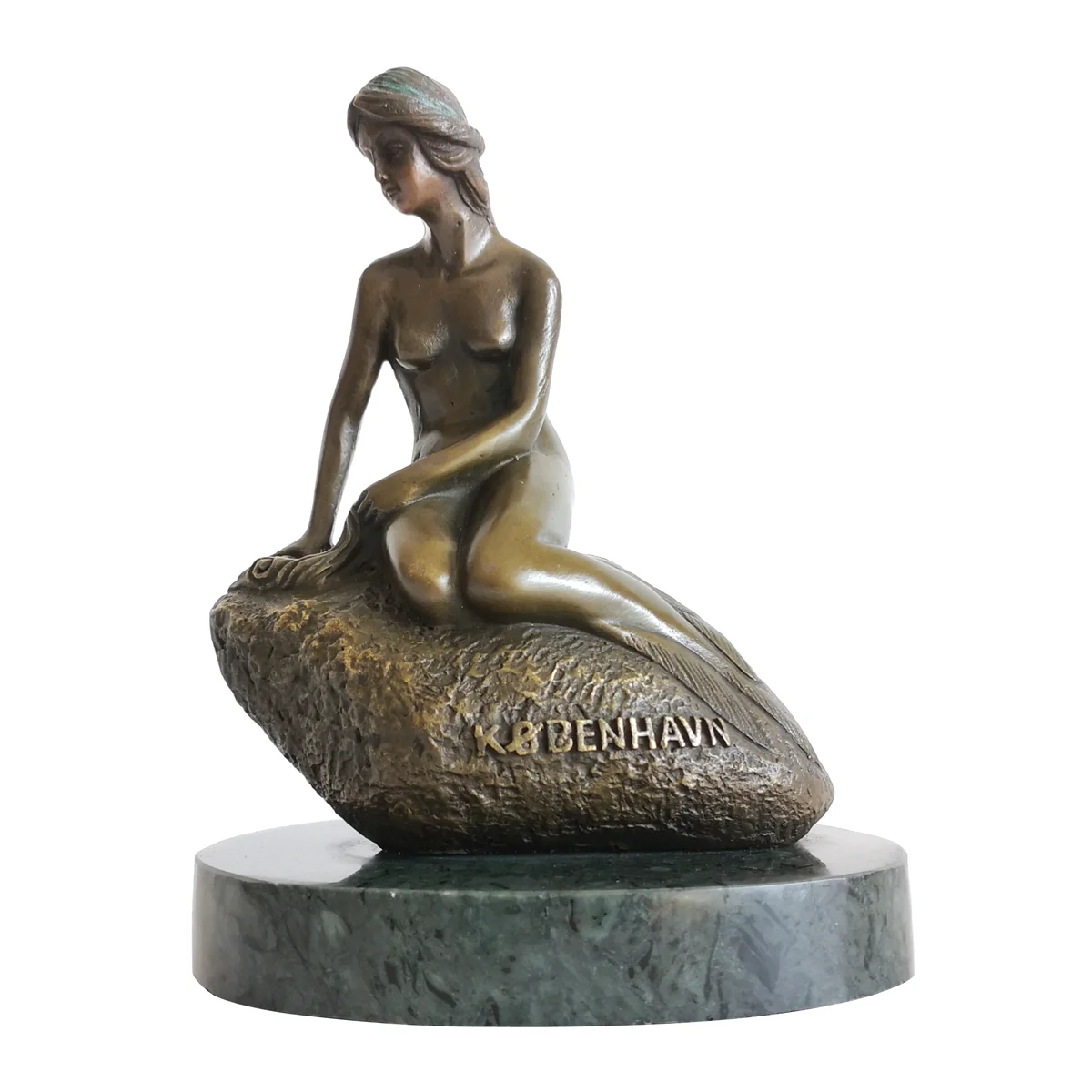 Denmark Little Mermaid Statue Sculpture Bronze Marble Base Famous Collectible Figurine Art Small Home Decor