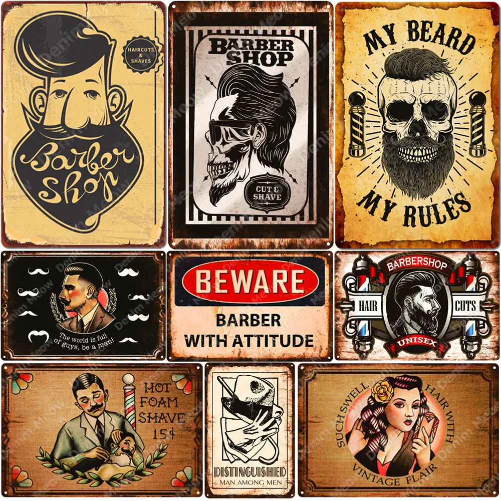 Vintage Metal Tin Signs, Barber Shop Poster, Hair Cut, Bar, Pub, Home Decor, My Beard My Rules, Wall Plates, Foam Shave, N366