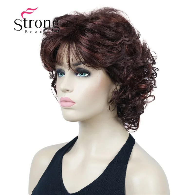 StrongBeauty Natural Look Short Curly Auburn Mix Full Synthetic Wig for women