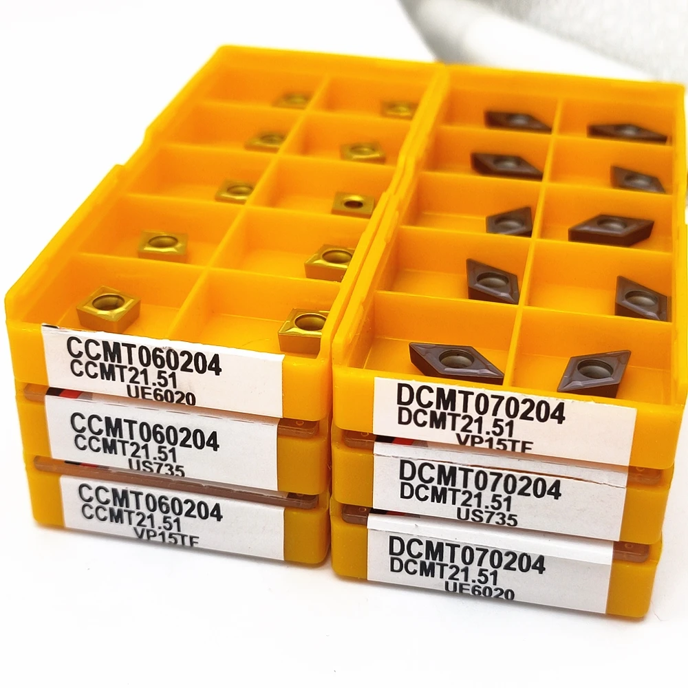10 pz inserto in metallo duro CCMT060204 VP15TF UE6020 US735 DCMT070204 VP15TF UE6020 US735 strumento di fresatura rotondo interno utensile tornio lama CNC