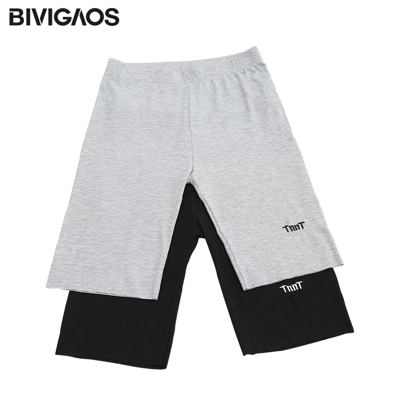 BIVIGAOS Neue Brief Stickerei Shorts Frauen Sommer Dünne Baumwolle Gewinde Sicherheit Biker Shorts Elastische Sport Shorts GYM Kleidung